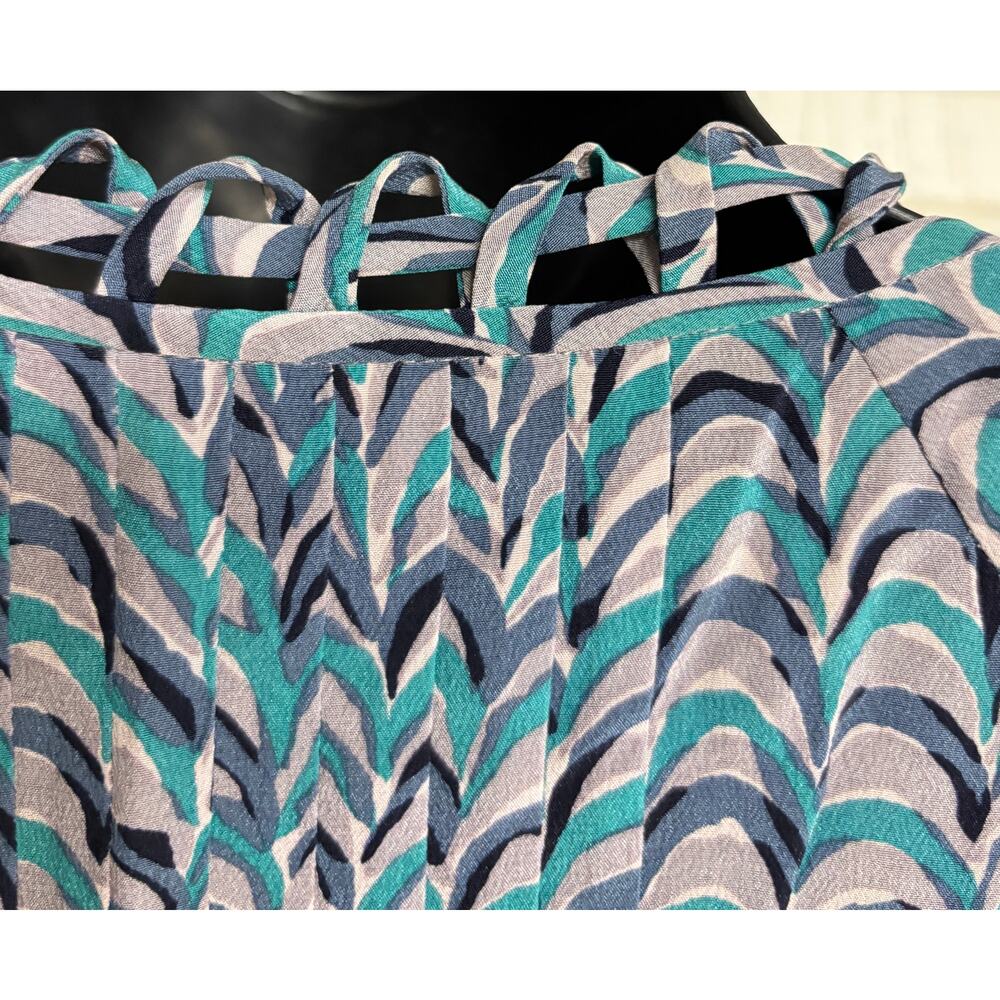 Rebecca Taylor Womens Silk Shirt Dress Size 2 Blue Geometric Print Tie Waist - Picture 9 of 14